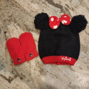 Minnie Mouse Black and Red Kids Hat and Mittens Set